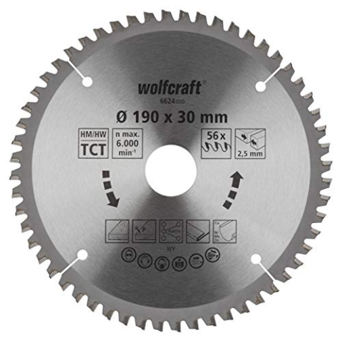 wolfcraft 6624000 | Handkreissägeblatt HM | Serie lila neu | 56 Zähne | ø190x30