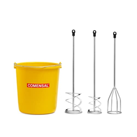 COMENSAL® Mörtelrührer SDS Set - Spiralrührer 100 120 mm - Gipsmischer 100 mm - für Mörser Bohrmaschine - Beton und Mörtelrührer - Rührwerk - Superbaueimer 17l - Made in EU