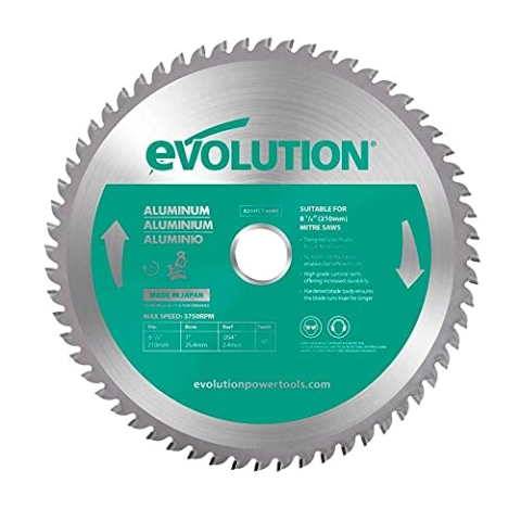 Evolution A210TCT-60MS - 210 mm Sägeblatt zum Schneiden von Aluminium - Metall-Sägeblatt Hartmetallbestückung erzeugt praktisch keine Hitze, Grate oder Funken