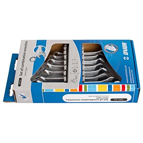 Unior 125/1CS Ringgabelschlüssel-Set, kurze Ausführung im Sichtkarton, 8-19/8 Zoll
