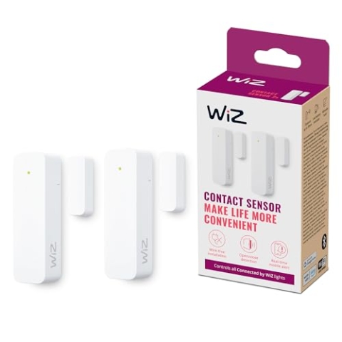 WiZ Kontaktsensor - Heim-Überwachung &-Automatisierung, Echtzeit-Warnungen, Lichtalarm, Heimsicherheit, Benachrichtigungen, App-Steuerung, verbindet Sich mit WiZ Kamera und Lichtern, 2er Pack