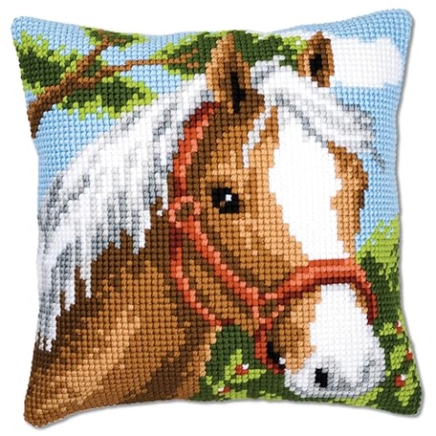 VERVACO Kreuzstich Stickpackungen Kissen Stickerei Set Anfänger Vorgedruckt Pferd DIY Set Kreativ Set Für Erwachsene Dekoratives Kissen ca. 40 x 40 cm Bastelset Handwerker Haus Dekoration
