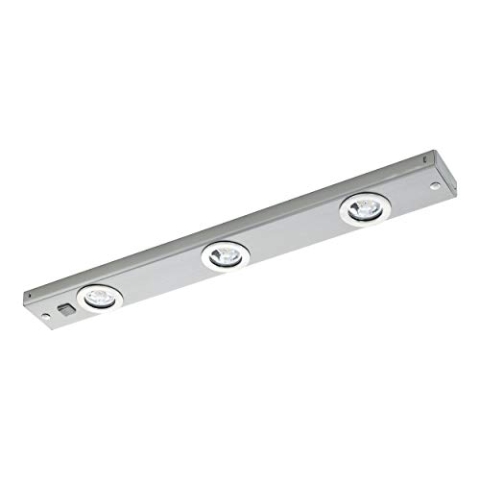 EGLO LED Unterbauleuchte Kob LED, 3 flammige Unterschrankleuchte Küche aus Metall in Silber, Küchenlampe mit Wippschalter, LED Küchenleuchte warmweiß, Nickel-matt