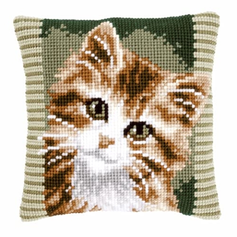 VERVACO Kreuzstich Stickpackungen Kissen Stickerei Set Anfänger Vorgedruckt Brauner Katze DIY Set Kreativ Set Für Erwachsene Dekoratives Kissen ca. 40 x 40 cm Bastelset Handwerker Haus Dekoration