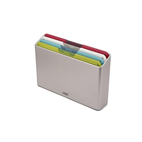 Joseph Joseph Folio Icon Schneidebrett-Set mit Aufbewahrungsbox, rutschfest, farblich gekennzeichnet, 4-teilig, Multicolour/Silber