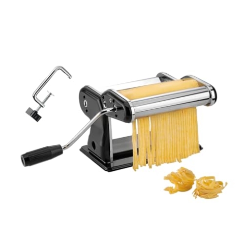 GEFU Profi-Pastamaschine PASTA PERFETTA NERO – Manuelle Nudelmaschine für Lasagne, Tagliolini & Tagliatelle | Verchromte Carbonstahl-Walzen | Rutschfest