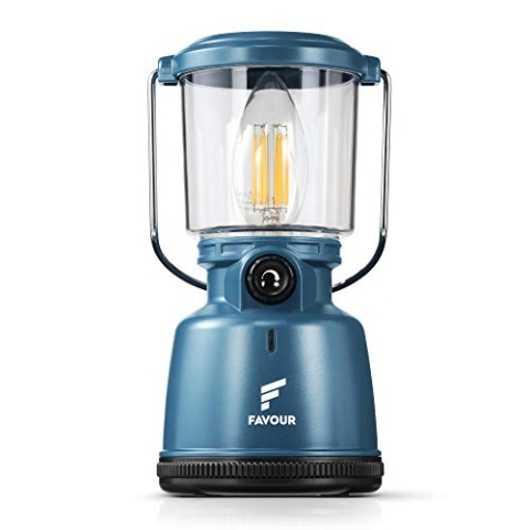 Favour Retro LED Laterne Outdoor | Helle Campinglampe, dimmbar, Kerzenlichtmodus | LED Lampe Akku aufladbar, IP64 wasserdicht, stoßfest | Hängelampe Zelt, abnehmbarer Schirm, blau inkl. Akku