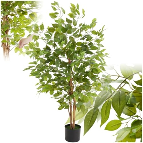 tectake® Ficus künstliche Zimmerpflanzen, Kunstblumen wie echt, künstliche Pflanzen, Deko Wohnzimmer, Küche, Badezimmer Deko, Schlafzimmer Deko, Frühlingsdeko, Fake Plant - 120 cm