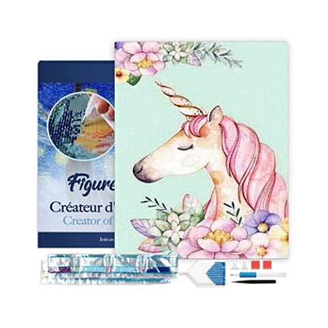 Figured'Art Diamond Painting Erwachsene 40x50cm Mit Rahmen Ganze Leinwand gespannt Einhorn 5D Bilder Eckige Steine - DIY Set Basteln