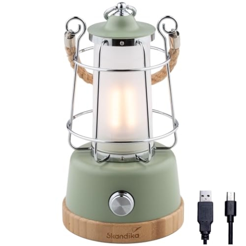 Skandika LED-Lampe Kiruna | Retro Outdoor Campinglampe mit Powerbank, stufenlos dimmbar, kabellos, Akku, aufladbar, USB, warm- und kaltweiß, 75h Leuchtzeit (Kiruna grün)
