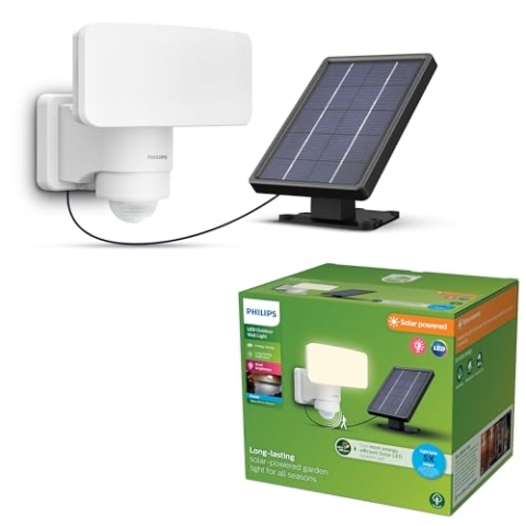 Philips Tylus ultraeffiziente Solar-Sicherheitsleuchte für den Außenbereich mit Sensor, 5000K Tageslicht, 1000/50lm, Weiß