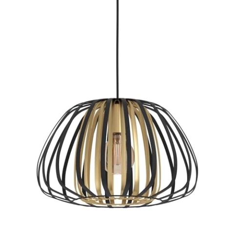 EGLO Pendelleuchte Encinitos, 1 flammige Hängelampe, Hängeleuchte aus Metall in Schwarz und Messing-Gebürstet, Esstischlampe, Wohnzimmerlampe hängend mit E27 Fassung, Ø 37,5 cm