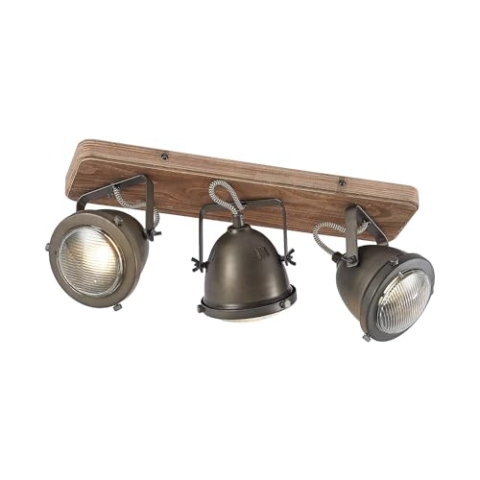 Lindby Strahler Farovi (Vintage, Industriell) in Schwarz aus Holz (3 flammig GU10) - Deckenlampe Deckenleuchte Lampe Spot Wohnzimmerleuchte