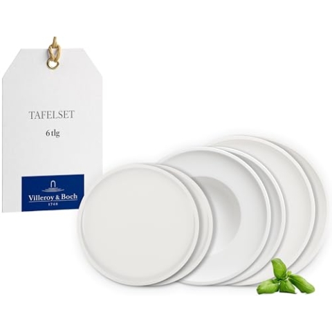 Villeroy & Boch – Artesano Geschirr-Set 6 teilig für 2 Personen Weiß, Spülmaschinenfest, Mikrowellensicher, Geschirrset, Tellerset, Speiseteller, Frühstücksteller, Suppenteller, Premium Porzellan