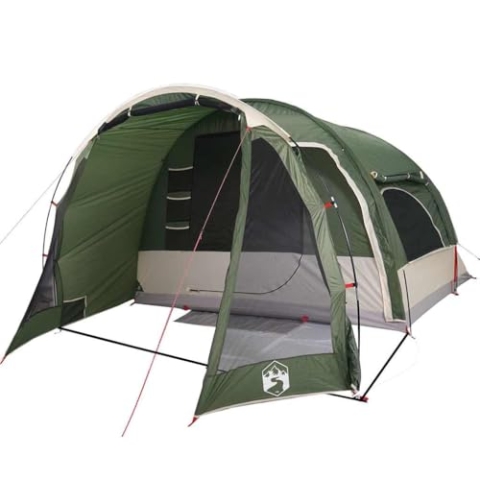 vidaXL Familienzelt 6 Personen, Campingzelt mit Steckverbindungssystem, Kabinenzelt mit E-Anschluss, Wurfzelt, Grün 185T Polyester