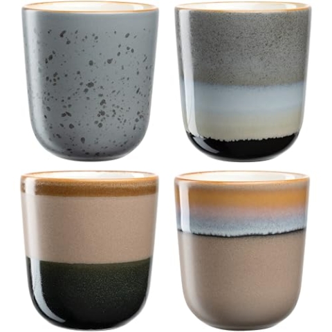 LEONARDO HOME Kaffeebecher ROMA 4er Set • Inhalt 330 ml • moderne Becher ohne Henkel • Handgefertigt aus hochwertiger Keramik • stapelbar • abgestimmtes Design • mehrfarbig • 025441