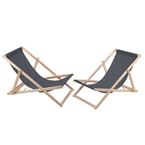 WOODOK 2-er Liegestuhl Set aus Buchholz Strandstuhl zur Selbstmontage Sonnenliege Gartenliege für Strand, Garten, Balkon und Terrasse Liege Klappbar bis 120kg (Grau)
