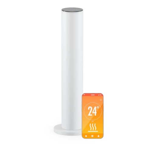 blumfeldt SmartFlow Tower 700W Infrarotheizung – 360° Wärme, Edelstahl, WLAN- & App-Steuerung, Thermostat, Überhitzungsschutz, Kindersicherung, Touch Control, Ideal für Räume bis 14 m², Weiß