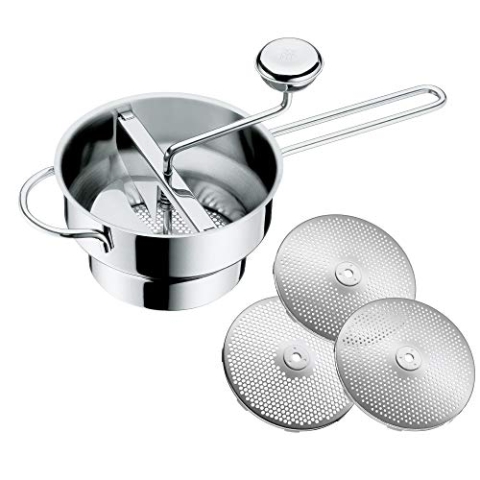 WMF Gourmet Passiermühle mit 3 Lochscheiben, 19 x 11,5 cm, Flotte Lotte, Cromargan Edelstahl poliert, Passiergerät für Obst und Gemüse, zerlegbar