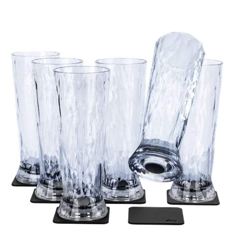 silwy® Hightech-Kunststoff-Magnet-Gläser inkl. Metall-Nano-Gel-Pads – rutschfeste Campinggläser, Boot- und Yachtzubehör (Bier // 0,5 l // 6er Set)