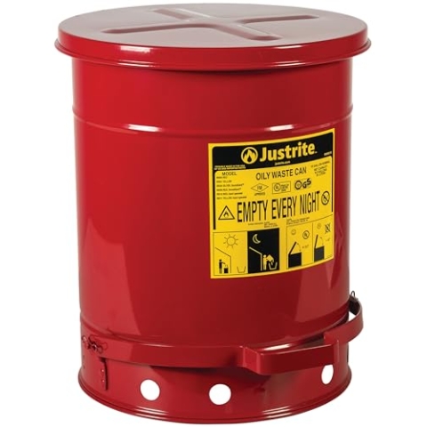 Justrite Stahlölbehälter mit fußbetätigtem Deckel, 38 L, Rot