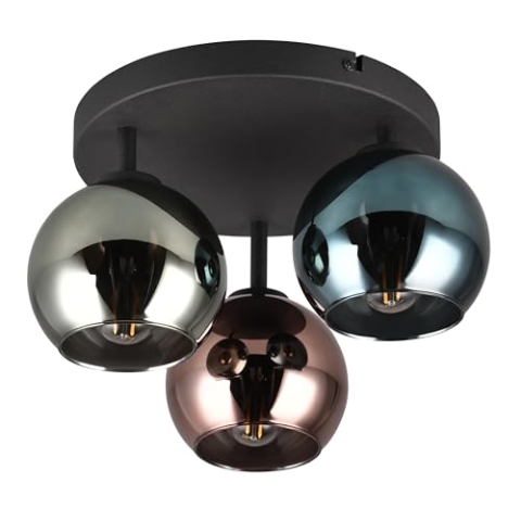Reality Leuchten Deckenleuchte Sheldon R61303017, Metall Schwarz matt, Glas Blau/Grün/Kupferfarbig, exkl. 3x E14