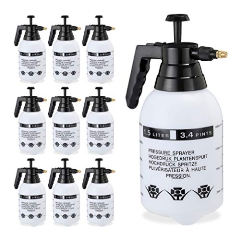 Relaxdays 10 x Pumpsprühflasche, einstellbare Messingdüse, Pflanzen Bewässerung, Schädlingsbekämpfung, 1,5 l Drucksprüher, schwarz