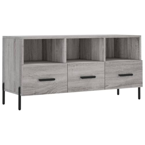 vidaXL TV Schrank, Fernsehschrank mit 3 Schubladen, Fernsehtisch für Wohnzimmer, Lowboard Sideboard TV Ständer TV Gerät, Grau Sonoma Holzwerkstoff