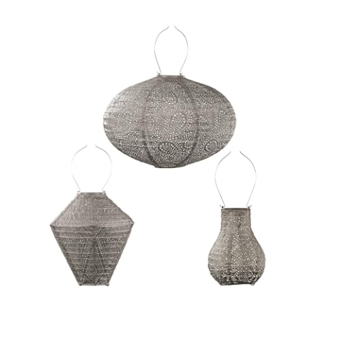LUMIZ Solarlaterne - für Außen - Taupe Set - 3 Stücke - Gartenbeleuchtung - Solarlampen - Gartendeko - 28cm - Taupe/Taupe/Taupe