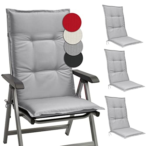 Beautissu 4er Set Hochlehner Auflagen Set Base HL 120x50x6cm Sitzkissen Rückenkissen Stuhlkissen für Gartenstühle Sitzpolster Hellgrau
