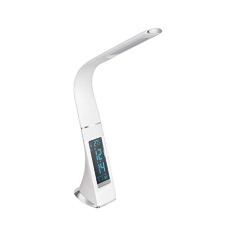 EGLO LED Tischlampe Cognoli, Tischleuchte mit Touch, neutralweiß, dimmbar, Info-Display, Wecker, Schreibtischlampe aus Kunststoff, Bürolampe in Weiß