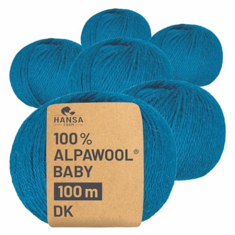 HANSA-FARM | 100% Baby Alpakawolle in 50+ Farben (kratzfrei) - 300g Set (6 x 50g) - weiche Alpaka Wolle zum Stricken & Häkeln in 6 Garnstärken by Hansa-Farm - Neues Petrol (Blau)