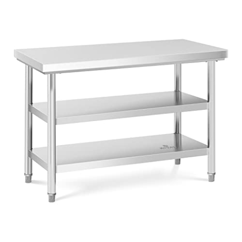 Royal Catering Edelstahltisch 120 x 60 cm bis zu 500 kg Traglast 3 Ebenen Arbeitstisch Edelstahl Gastro Tisch