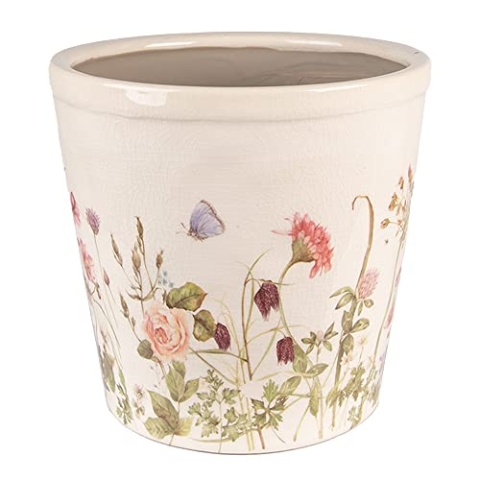 Clayre & Eef Blumentopf Ø 21x19 cm Rosa Beige Keramik Blumen Innenblumentopf