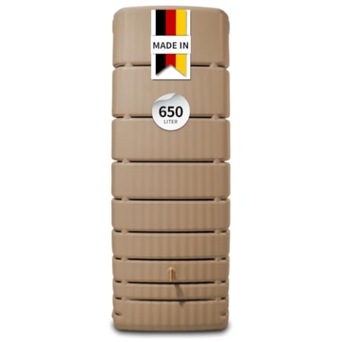 4rain Slim Wandtank Regentonne 650 Liter Taupe - Regentonne, Wassertank, Fass, Regenfass, Regenwassertonne, Regenwassertank, Wasserbehälter, Wassertonne, Wasserfass, Wassertonnen für Garten