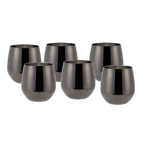 Echtwerk Weingläser, 6-tlg Rotweingläser, Trinkbecher aus Edelstahl, Unzerbrechliche Trinkgläser, Bruchsichere Gläser, Black-Edition, 500 ml