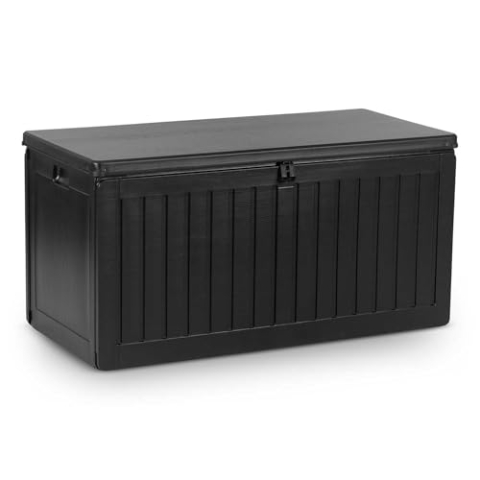 Plonos Gartenbox Auflagenbox Aufbewahrungsbox Kapazität 270l Kissenbox Outdoor Sitzbank Wetterfest Abschließbar mit Deckel 109 x 51,5 x 55 cm Schwarz