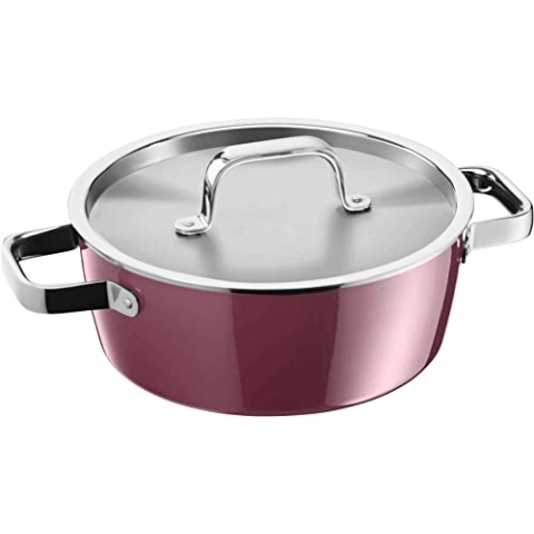 WMF Fusiontec Aromatic Kochtopf groß 22cm, Bratentopf Induktion 3,1l, Deckel mit Kondensationsnoppen, High-Tech Keramik, stapelbar, kratzfest, rot