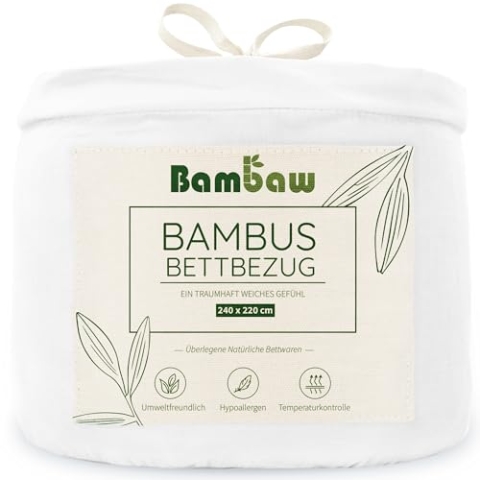 Bettdeckenbezug Weiß | Deckenbezug 220x240 cm | Bettwäsche Bambus | Kühlender Bettbezug | Anti Allergie Bettwäsche | Besser Schlafen | Bambaw