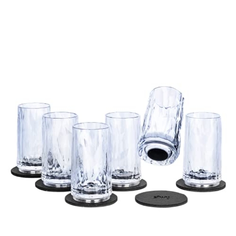 silwy® Hightech-Kunststoff-Magnet-Gläser inkl. Metall-Nano-Gel-Pads – rutschfeste Campinggläser, Boot- und Yachtzubehör (Shot // 0,04 l // 6er Set)