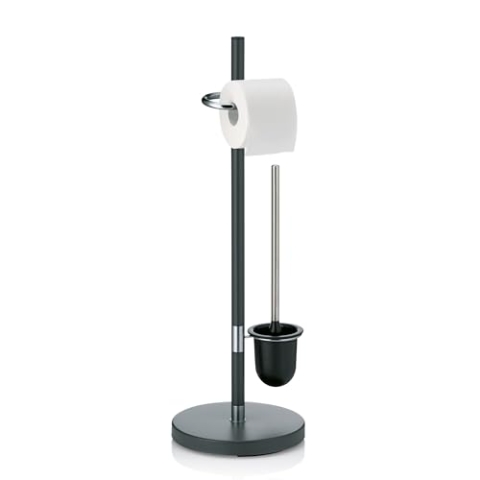 kela WC Garnitur mit Toilettenpapierhalter und Bürstentopf 76,5cm, Toilettenbürste mit offenem Klobürstenhalter SINERIO, Metall anthrazit-silber matt
