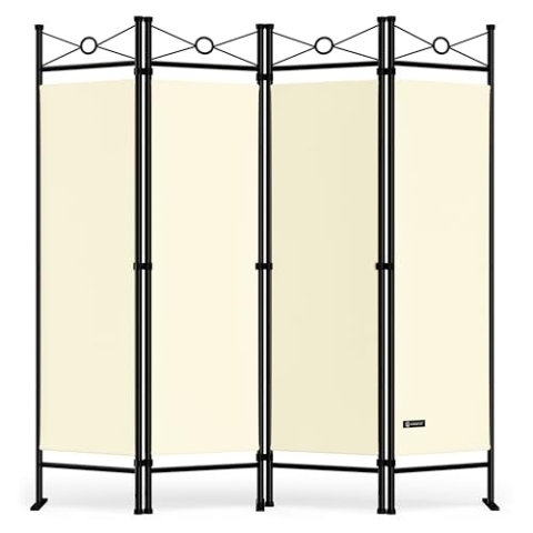 DEUBA® Trennwand 180x160cm 4 teilig Blickdicht Freistehend Faltbar Stabil Indoor Wohnzimmer Schlafzimmer Büro Raumteiler Spanische Wand Paravent Creme