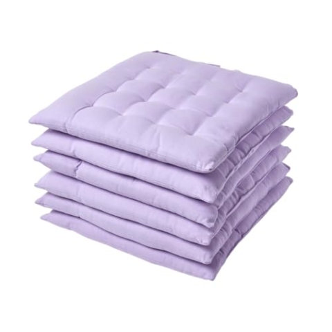 Homescapes 6er Set Stuhlkissen 40 x 40 cm, helles violett, Sitzkissen mit Bändern und Knopfverschluss, einfarbige Auflagen für Stühle mit Bezug aus Baumwolle und weicher Polyester-Füllung, Flieder