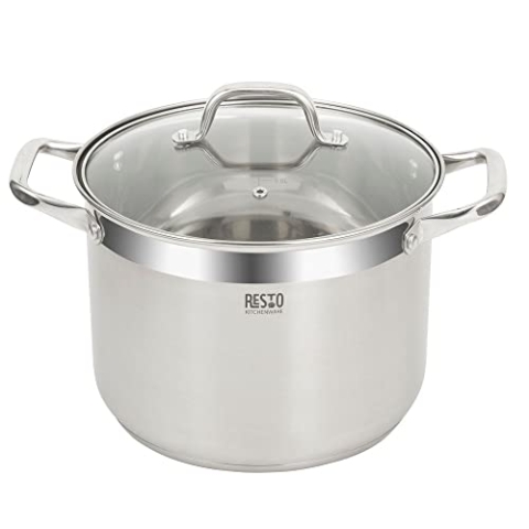 RESTO Edelstahltopf 24 cm - Suppentopf, Universaltopf 7 l - Schmortopf mit Deckel - Topf für alle Herdarten auch Induktion - beschichteter Topf mit hitzebeständigem Glasdeckel, Messskala