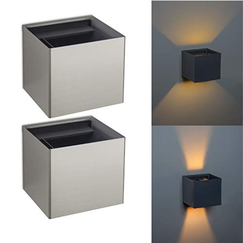 Trango 2er Pack 8015-02S IP44 Up & Down Wandstrahler *FLEX* in Eckig aus Edelstahl gebürstet inkl. je 1x 3.5 Watt G9 LED Leuchtmittel mit einstellbar Abstrahlwinkel innen & außen Strahler Wandleuchte