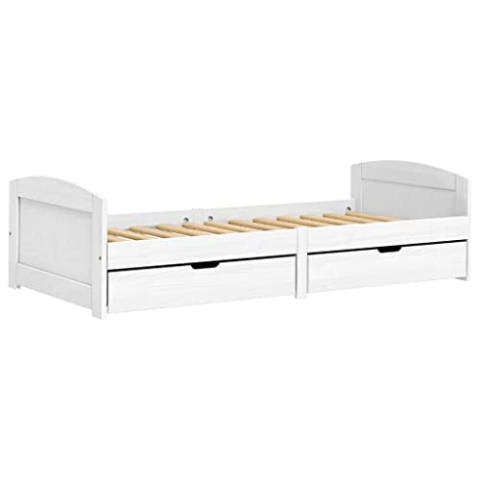 vidaXL Tagesbett, Gästebett mit 2 Schubladen, Sofabett Holzbett Latten-Design, Bettgestell Schlafsofa für Schlafzimmer Wohnzimmer, Weiß 90x200cm Massivholz Kiefer
