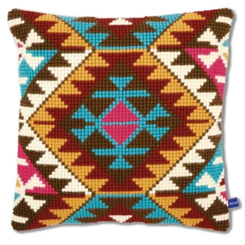 VERVACO Kreuzstich Stickpackungen Kissen Stickerei Set Anfänger Vorgedruckt Ethnisches Design DIY Set Kreativ Set Für Erwachseneca. 40 x 40 cm Bastelset Handwerker Haus Dekoration