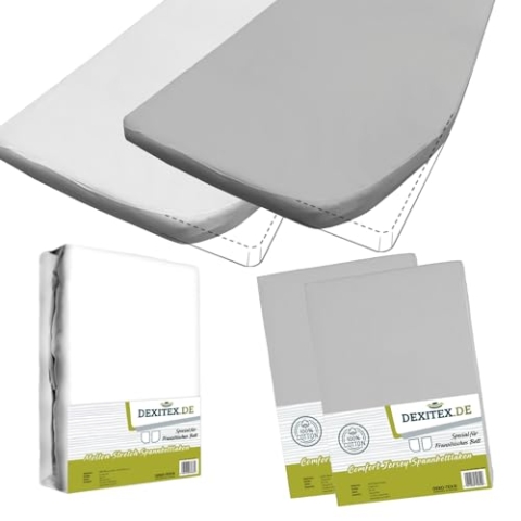 Dexitex - Spannbettlaken Wohnmobil 3er Set - 2 Spannbettlaken Grau + 1 Matratzenschoner Ecke Rechts (135-155cm x 200cm)- Französische Betten - für Wohnmobil Bett - Rechts -2 Grau