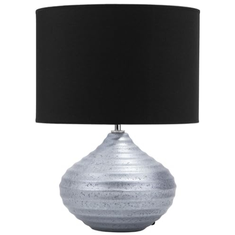 Beliani Klassische Tischlampe Keramik/Poly-Baumwolle silber/schwarz Kuban