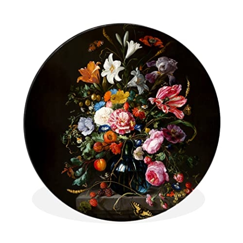Wandbild Rund Wanddeko Deko Wohnzimmer Bilder 90x90 cm Alte Meister - Kunst - Vase mit Blumen - Jan Davidsz de Heem